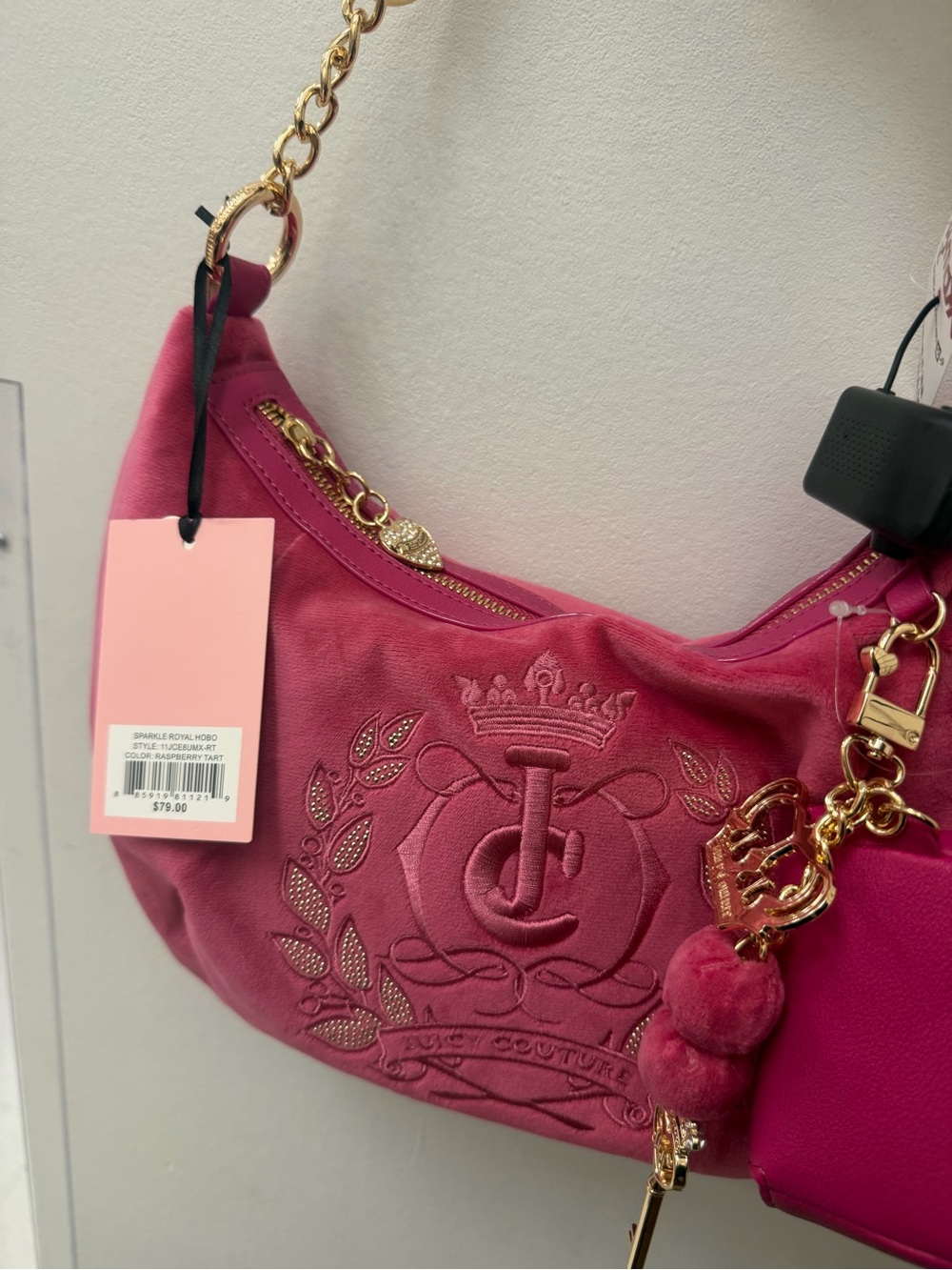 Juicy Couture Deep Raspberry Pink Suede Hobo with Gold Hardware